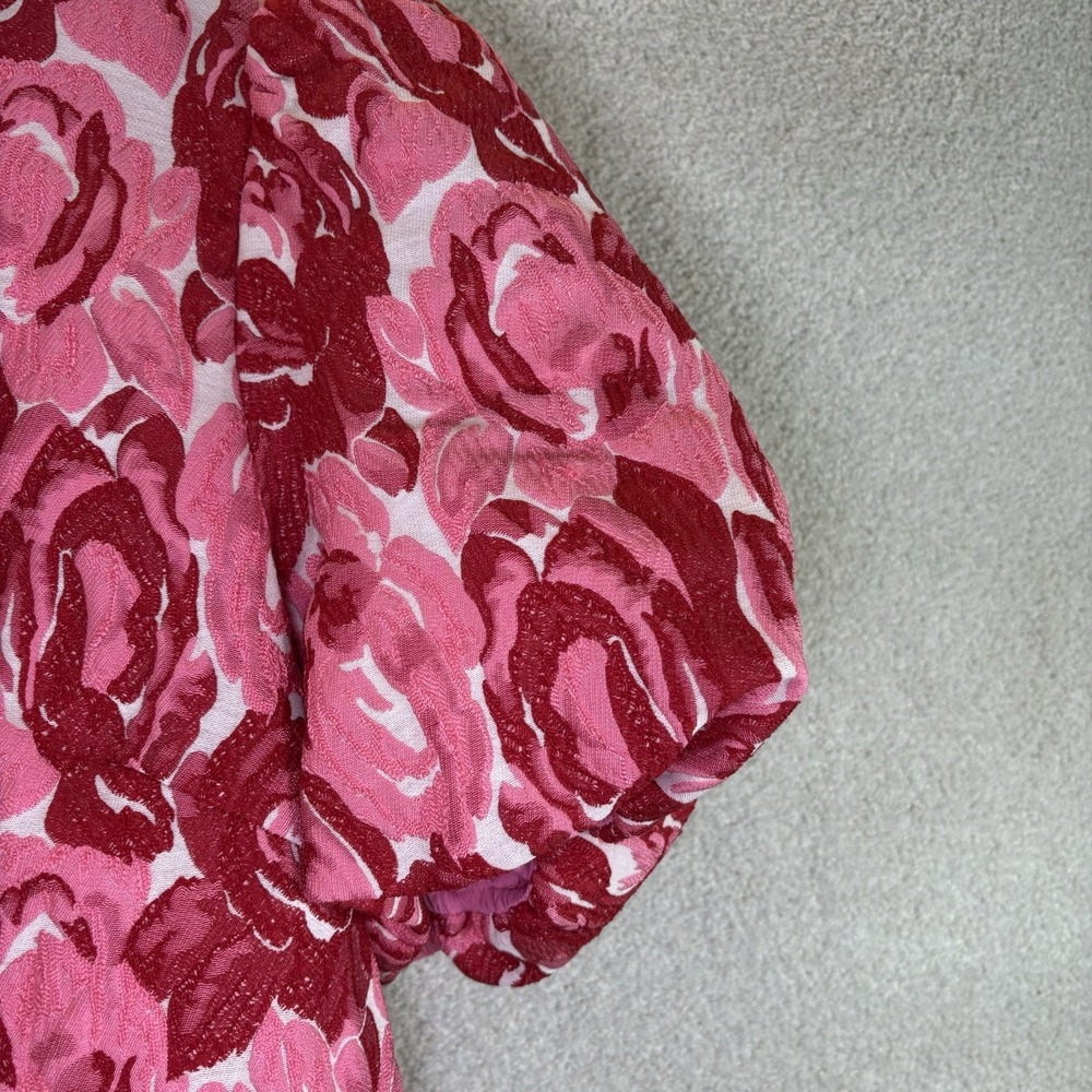 Pomander Place Red and Pink Floral Puff-Sleeve Blouse - Picture 9 of 10